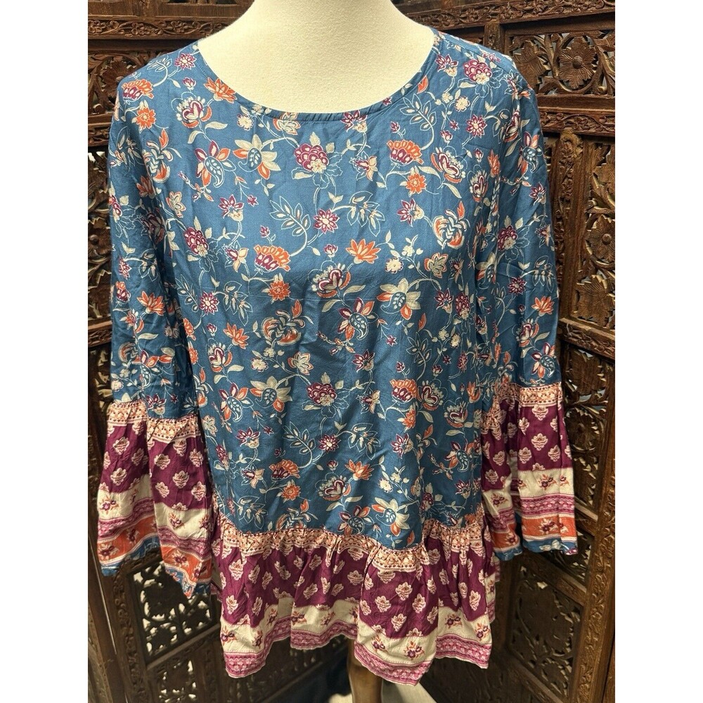 Beach Lunch Lounge Boho Tunic Blouse Top Multicolor Paisley Print Sz XL